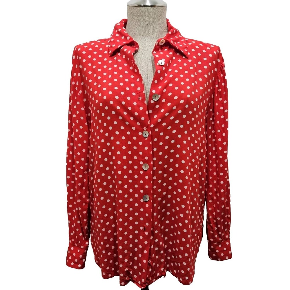 Vintage 90s Blair Boutique Shirt Womens Small Red Polka Dot Long Sleeve Normcore